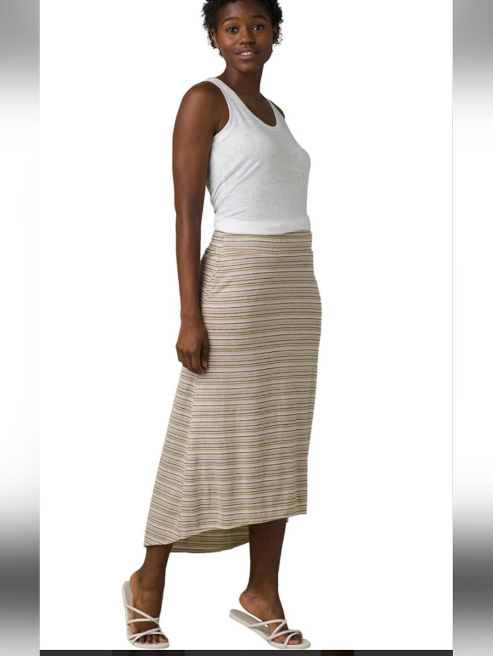 prAna Jasmine High Low Stretchy Cream Striped Long Skirt Medium